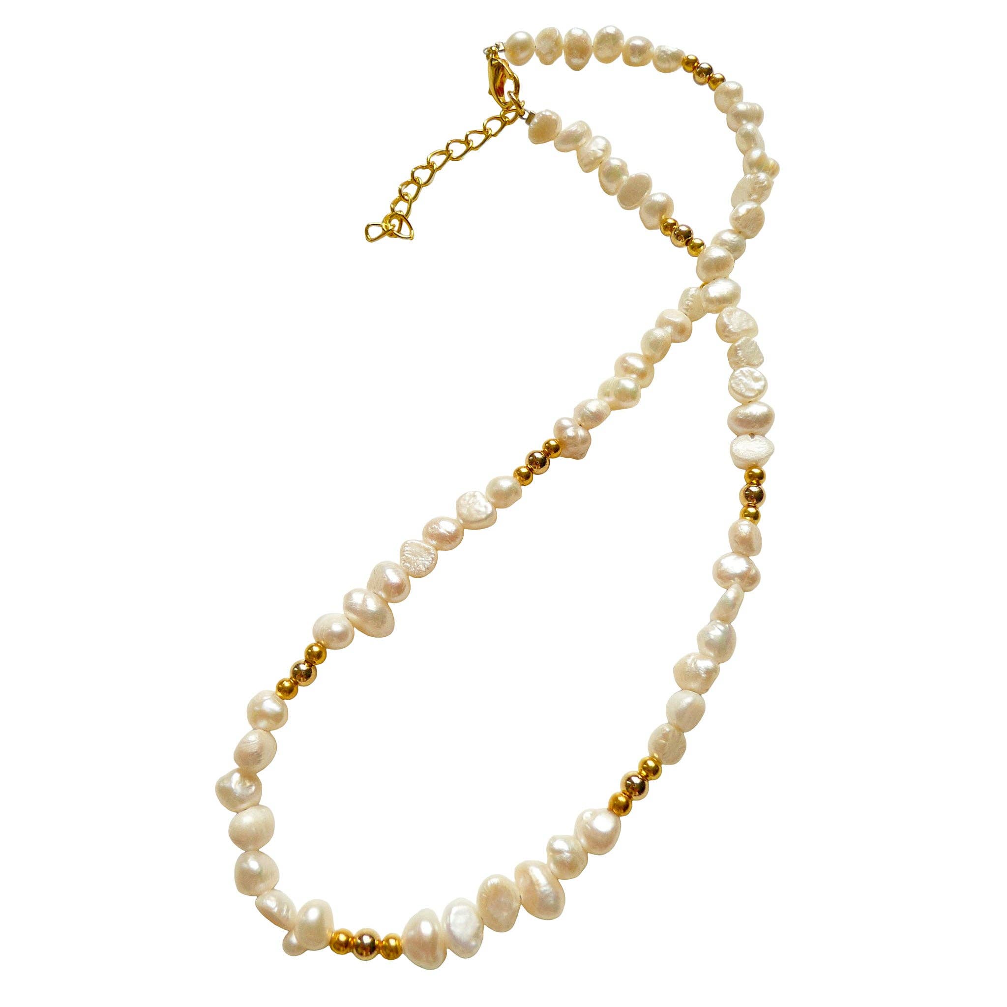 MM2 Freshwater Pearl & Gold Bead Necklace