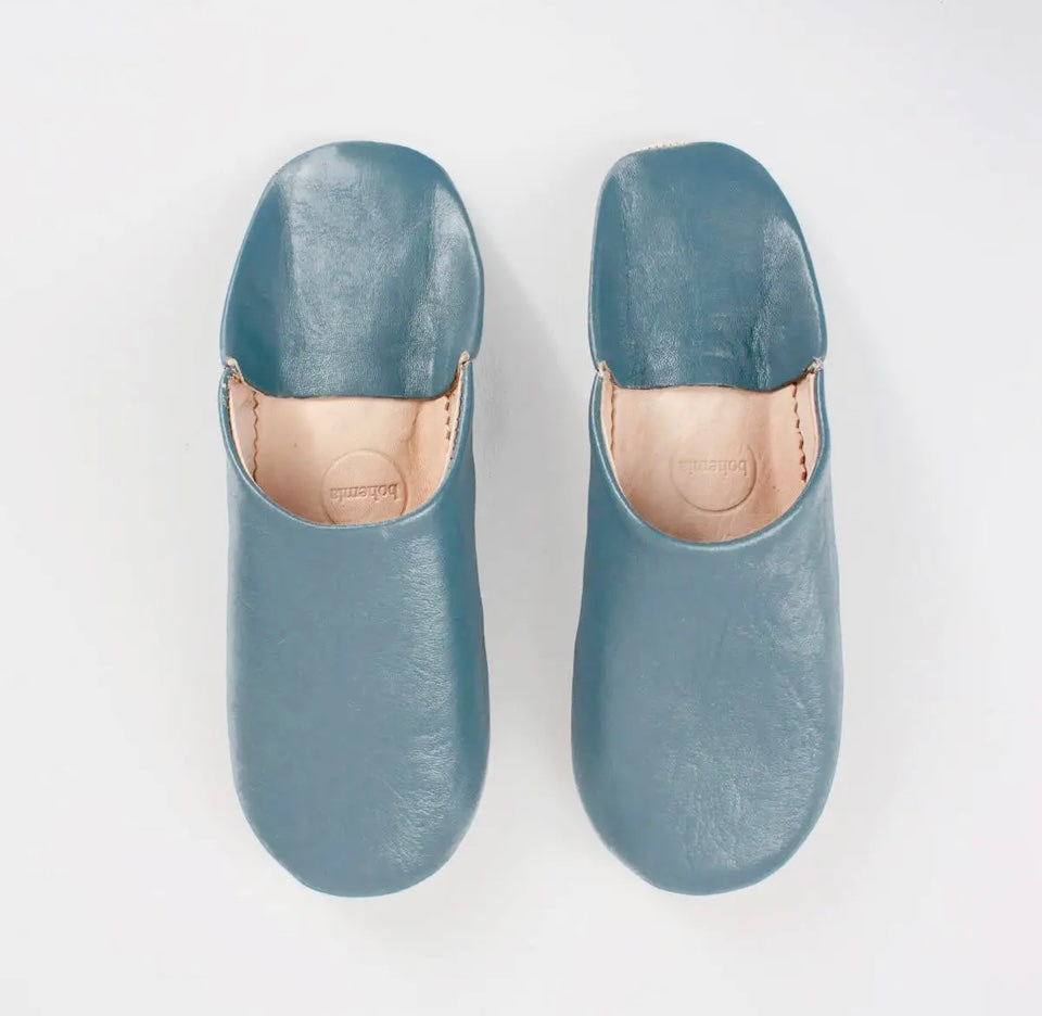 Moroccan Babouche Slippers - Blue Grey