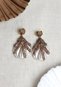 Oyster shell diamanté earrings